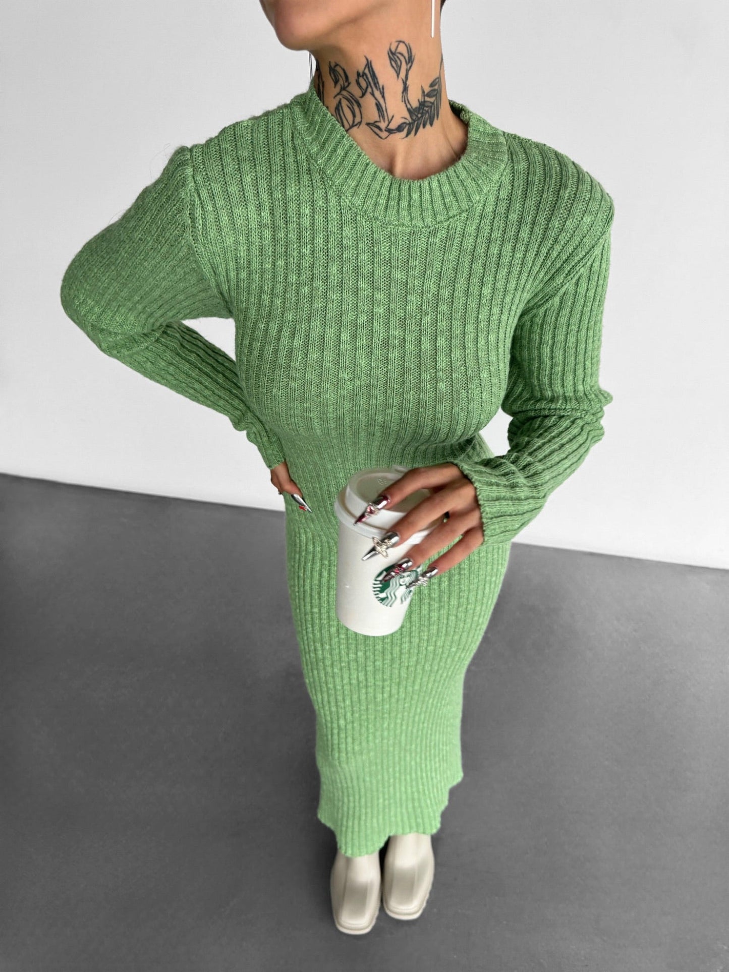 Maxi Gebreide Jurk - Groen