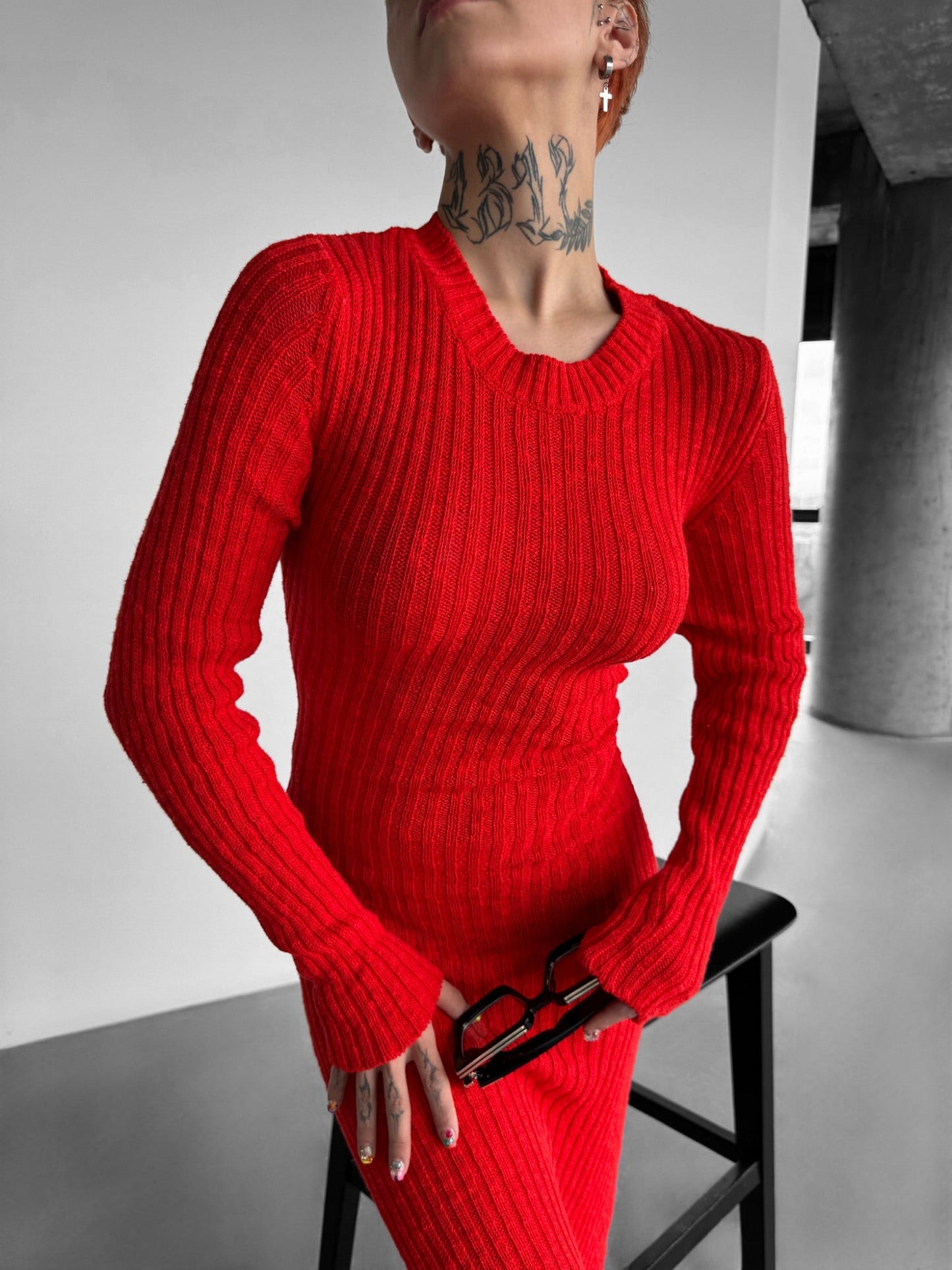 Maxi Gebreide Jurk - Rood