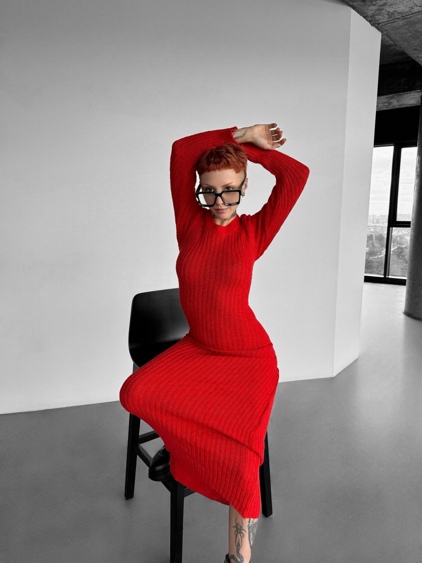 Maxi Gebreide Jurk - Rood