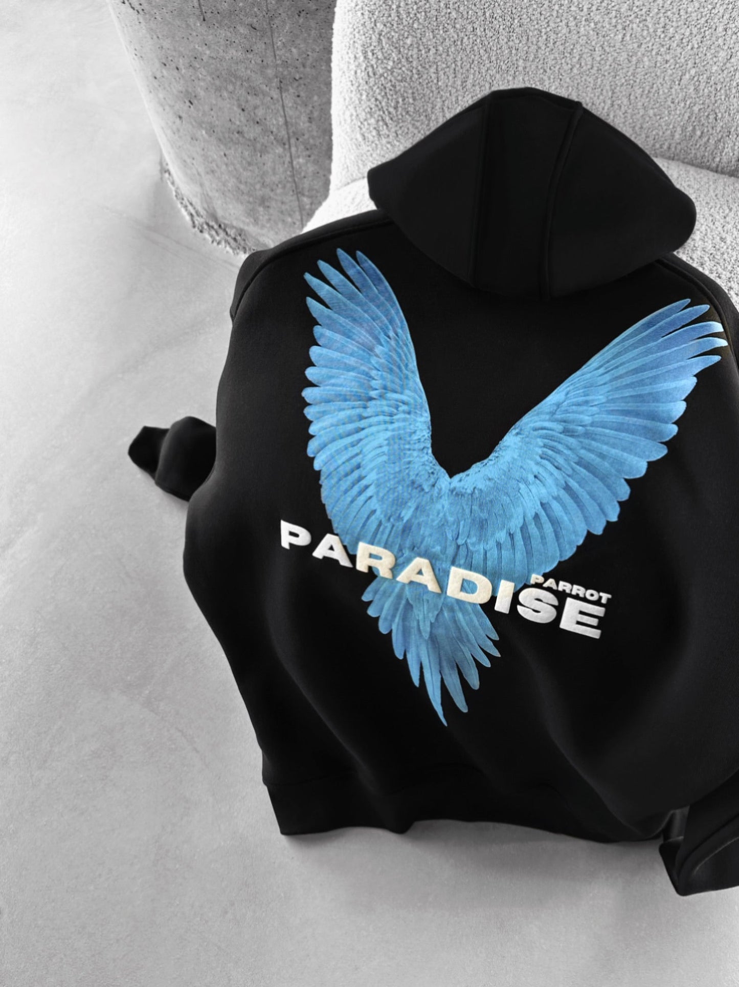 Oversize Parrot Hoodie - Zwart en Blauw