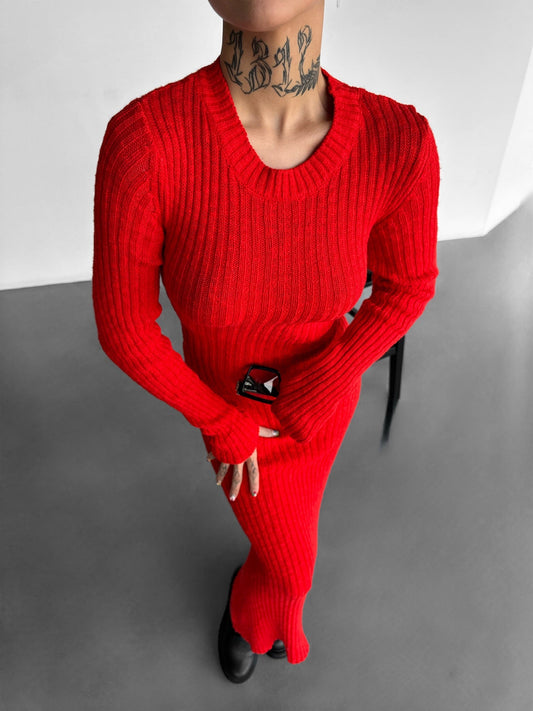 Maxi Gebreide Jurk - Rood