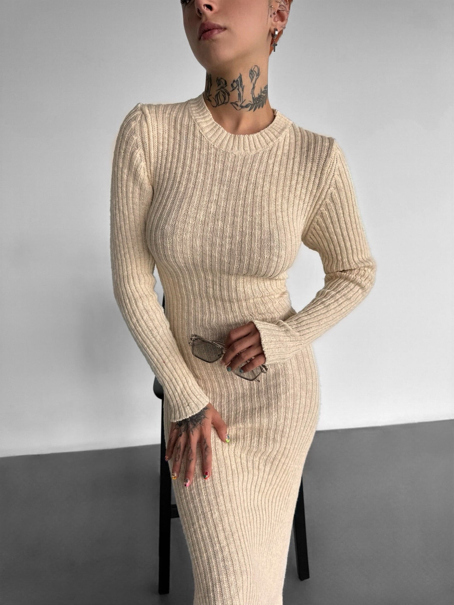 Maxi Gebreide Jurk - Beige